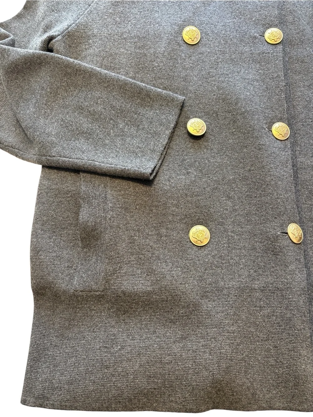 J. Crew Warwick Sweater Blazer Charcoal Gray M Double-Breasted Gold Buttons - Picture 5 of 8